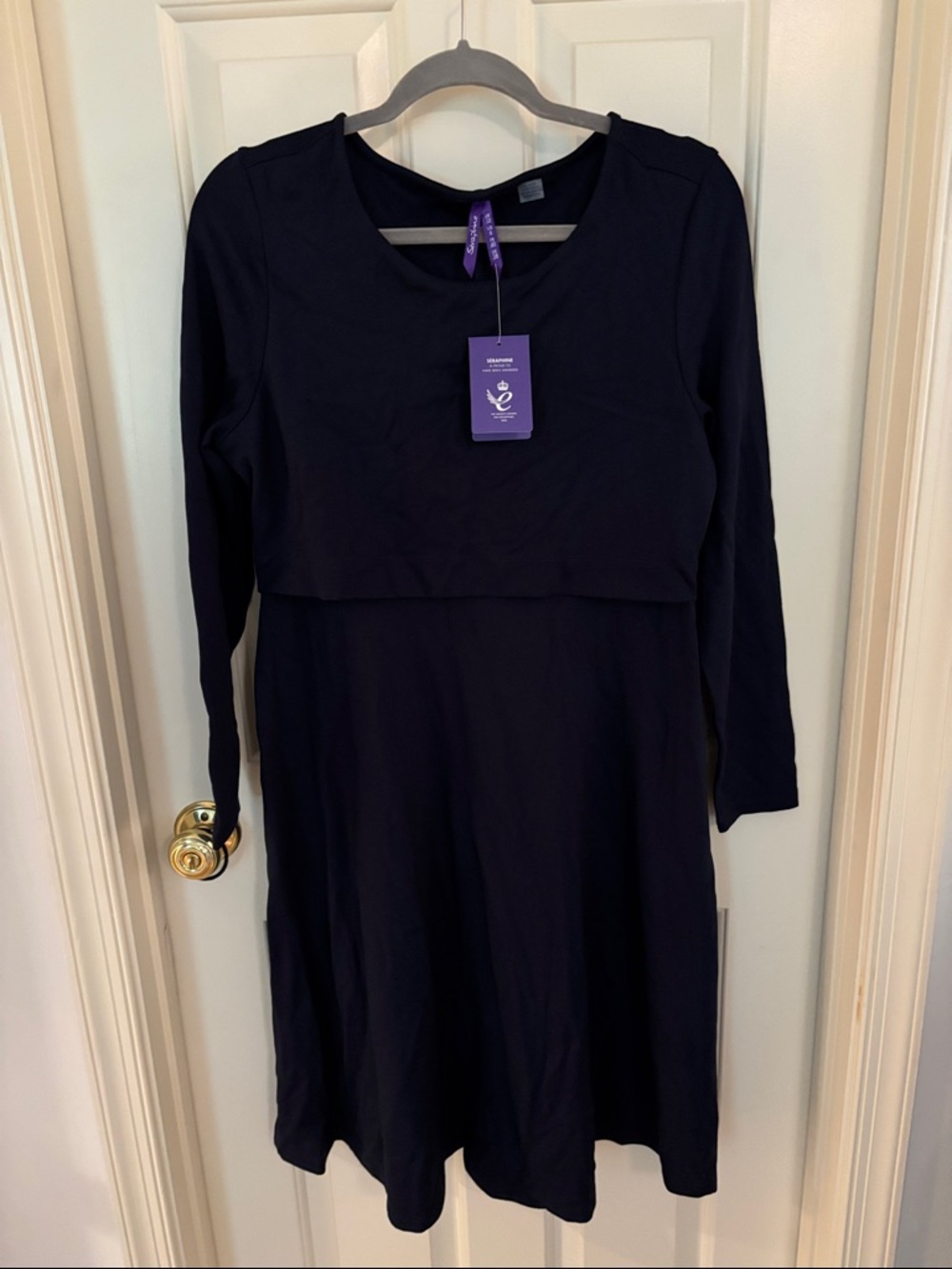 NWT Seraphine Navy Long Sleeve Nursing/Maternity Dress 6